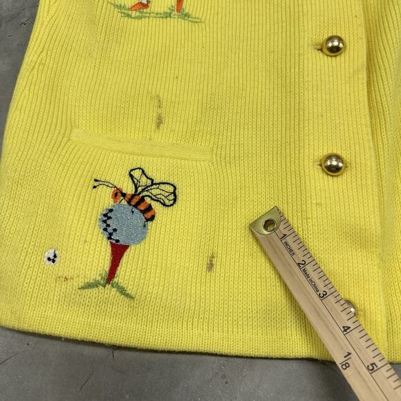 Vintage Andreno Argenti Cardigan Womens Large Yellow Golf Sweater Preppy Grandma - Picture 2 of 7
